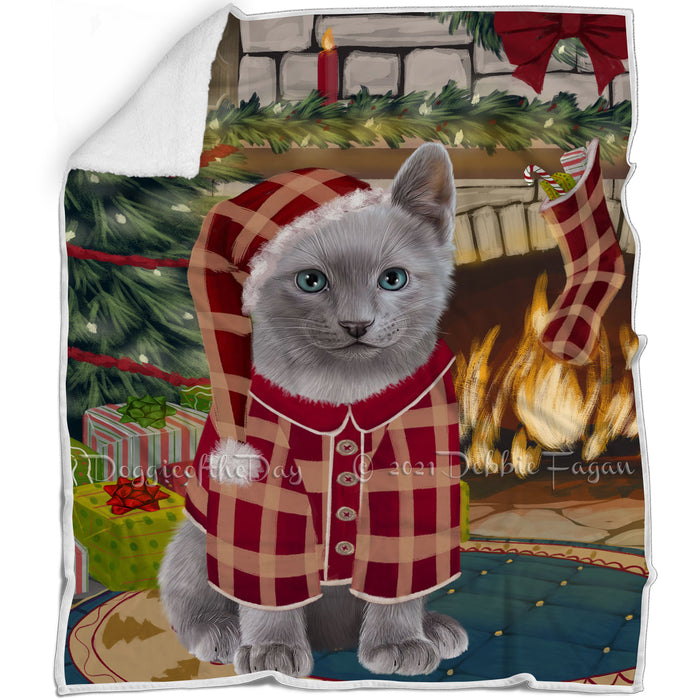 The Stocking was Hung Russian Blue Cat Blanket BLNKT119712