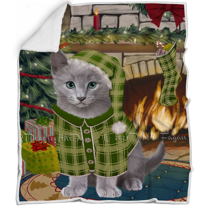 The Stocking was Hung Russian Blue Cat Blanket BLNKT119721