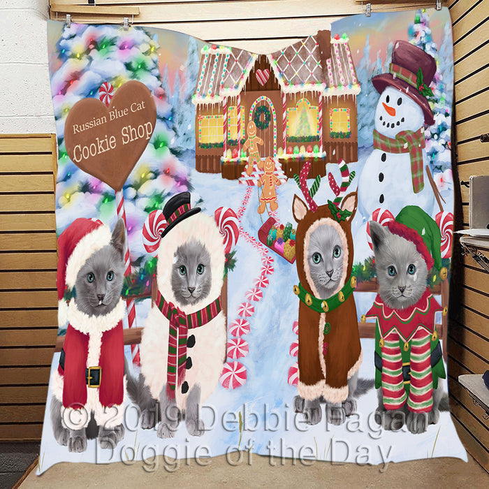 Holiday Gingerbread Cookie Russian Blue Cats Quilt