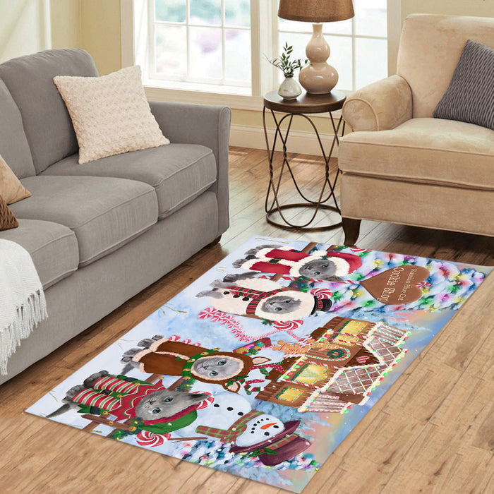 Holiday Gingerbread Cookie Russian Blue Cats Area Rug