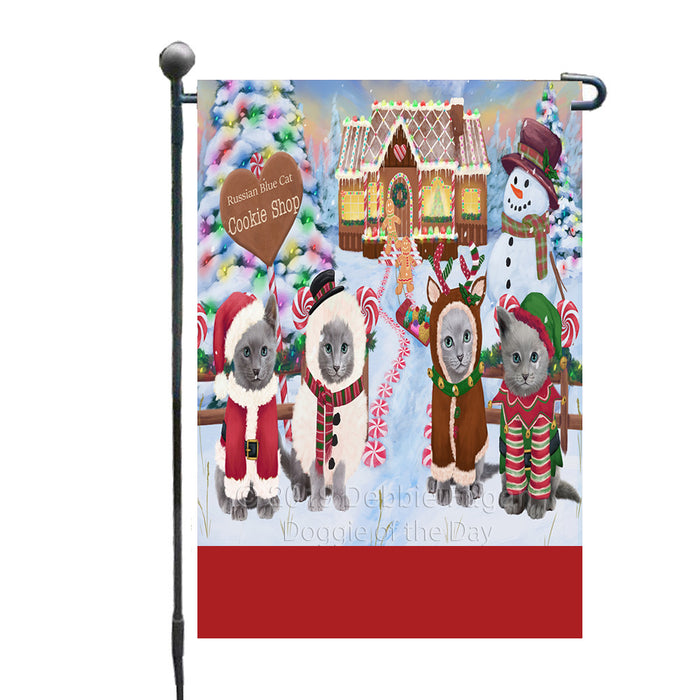 Personalized Holiday Gingerbread Cookie Shop Russian Blue Cats Custom Garden Flags GFLG-DOTD-A59232