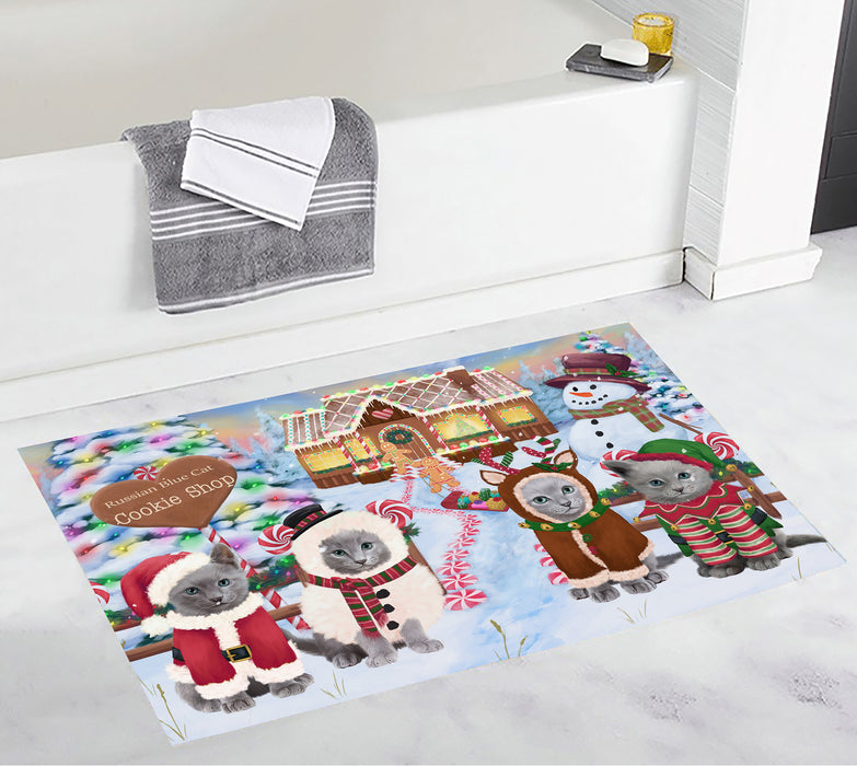 Holiday Gingerbread Cookie Russian Blue Cats Bath Mat