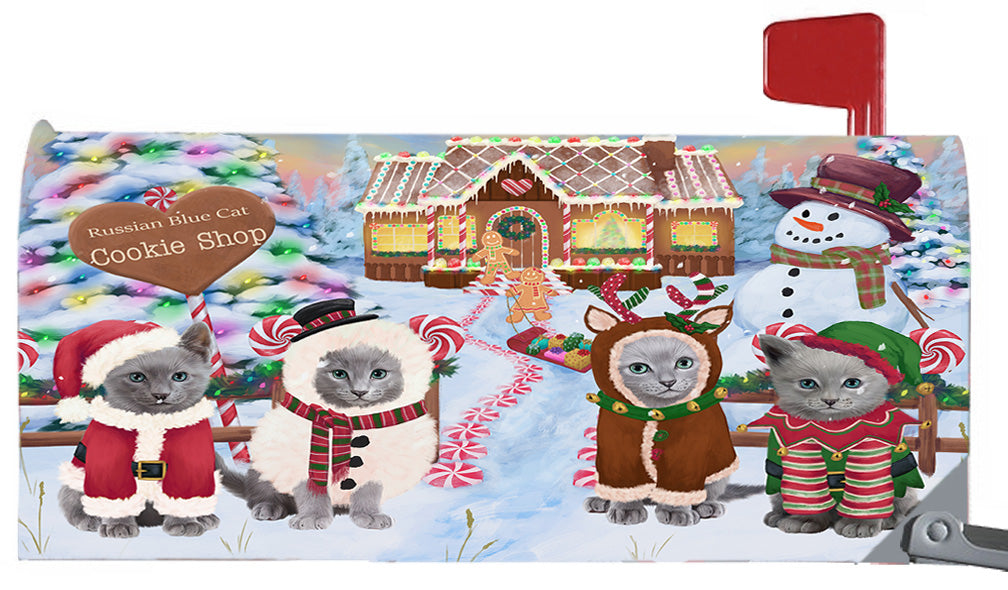 Christmas Holiday Gingerbread Cookie Shop Russian Blue Cats 6.5 x 19 Inches Magnetic Mailbox Cover Post Box Cover Wraps Garden Yard Décor MBC49019