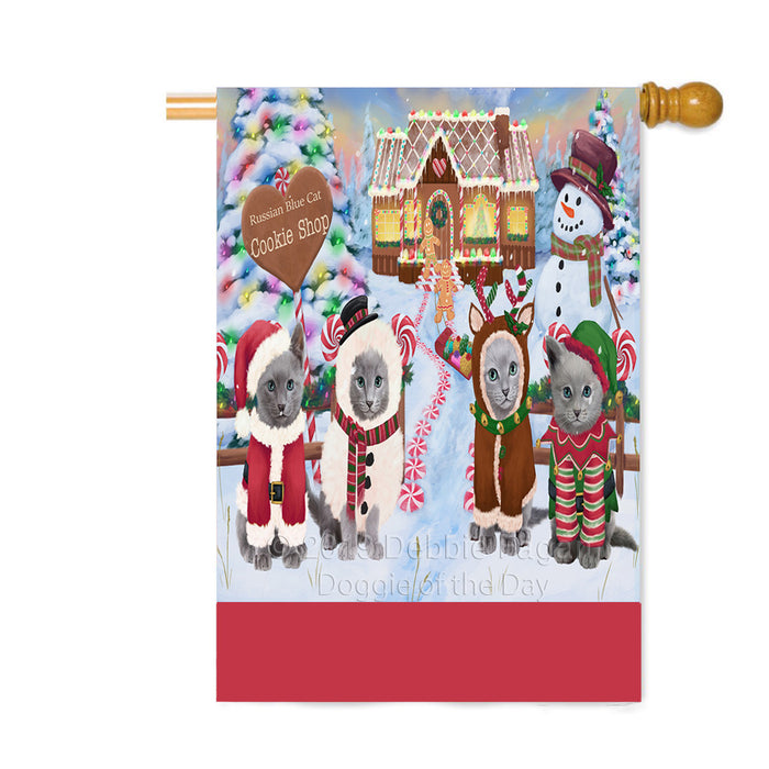 Personalized Holiday Gingerbread Cookie Shop Russian Blue Cats Custom House Flag FLG-DOTD-A59288