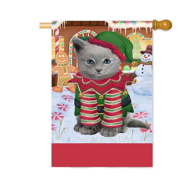 Personalized Gingerbread Candyfest Russian Blue Cat Custom House Flag FLG63933