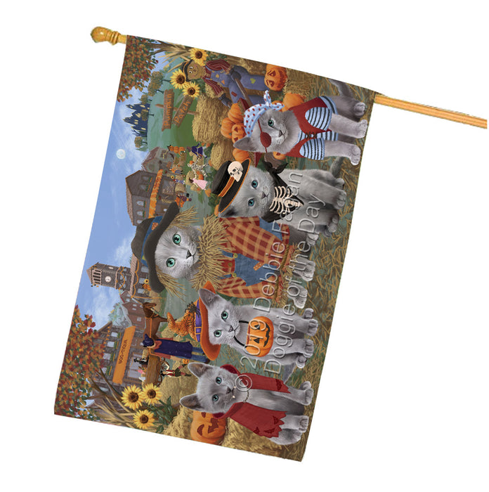 Halloween 'Round Town Russian Blue Cats House Flag FLG65909