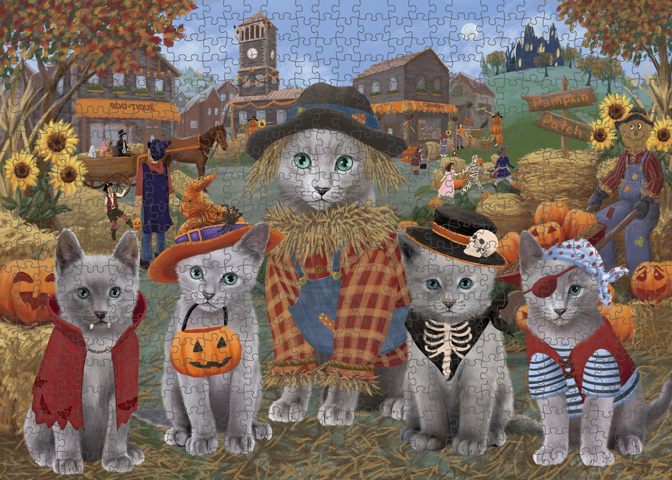 Halloween 'Round Town Russian Blue Cats Puzzle with Photo Tin PUZL98756