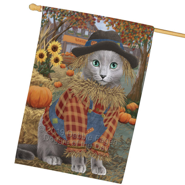 Fall Pumpkin Scarecrow Russian Blue Cats House Flag FLG65970