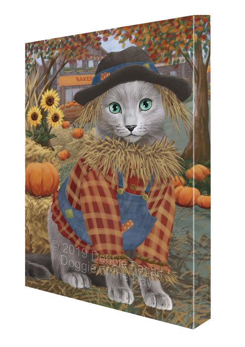 Fall Pumpkin Scarecrow Russian Blue Cats Canvas Print Wall Art Décor CVS144485