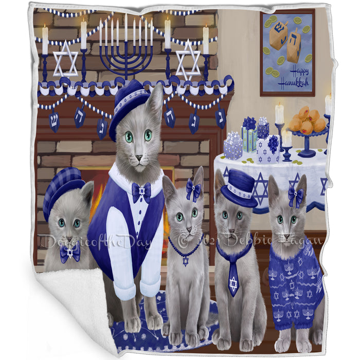 Happy Hanukkah Russian Blue Cats Blanket BLNKT144031