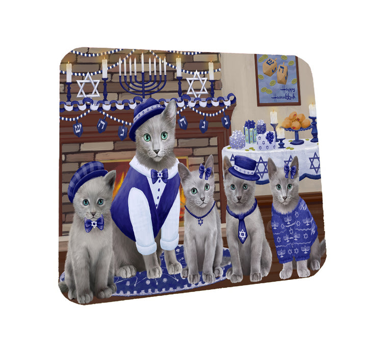 Happy Hanukkah Family Russian Blue Cats Coasters Set of 4 CSTA57870