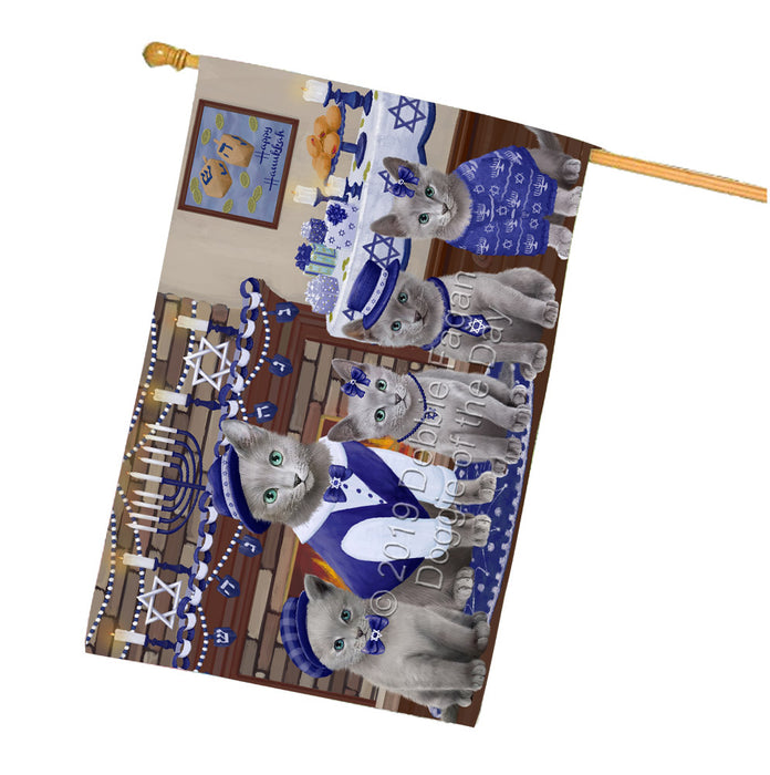 Happy Hanukkah Family Russian Blue Cats House Flag FLG65939