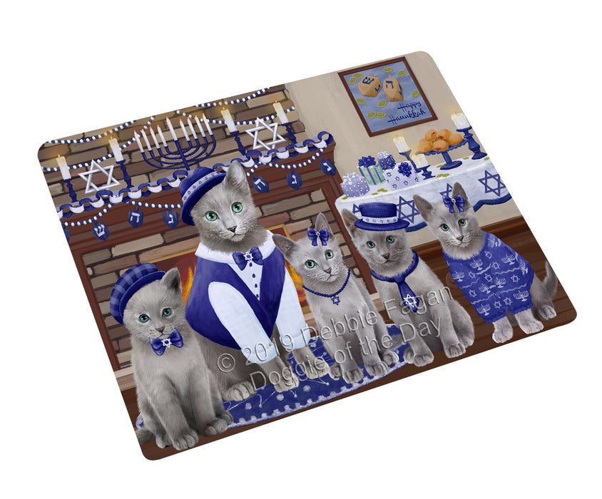 Happy Hanukkah Family Russian Blue Cats Cutting Board - For Kitchen - Scratch & Stain Resistant - Designed To Stay In Place - Easy To Clean By Hand - Perfect for Chopping Meats, Vegetables