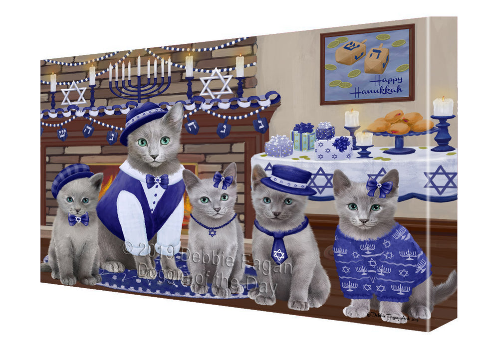 Happy Hanukkah Family Russian Blue Cats Canvas Print Wall Art Décor CVS144206