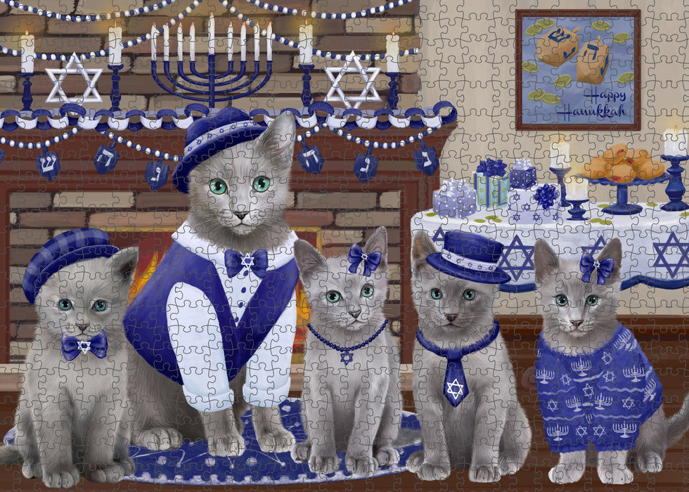 Happy Hanukkah Family Russian Blue Cats Puzzle with Photo Tin PUZL98876