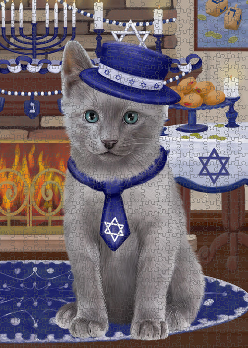 Happy Hanukkah Russian Blue Cat Puzzle with Photo Tin PUZ99120