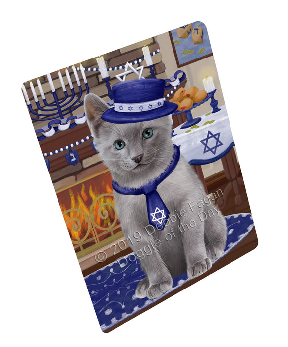Happy Hanukkah Russian Blue Cat Cutting Board - For Kitchen - Scratch & Stain Resistant - Designed To Stay In Place - Easy To Clean By Hand - Perfect for Chopping Meats, Vegetables