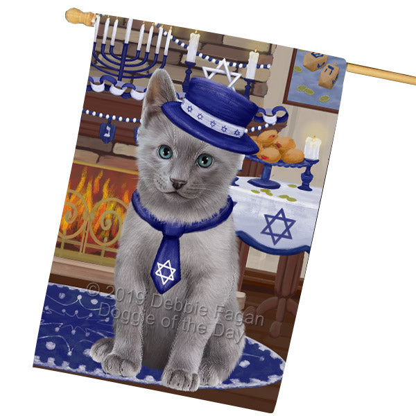 Happy Hanukkah Russian Blue Cat House Flag FLG66000