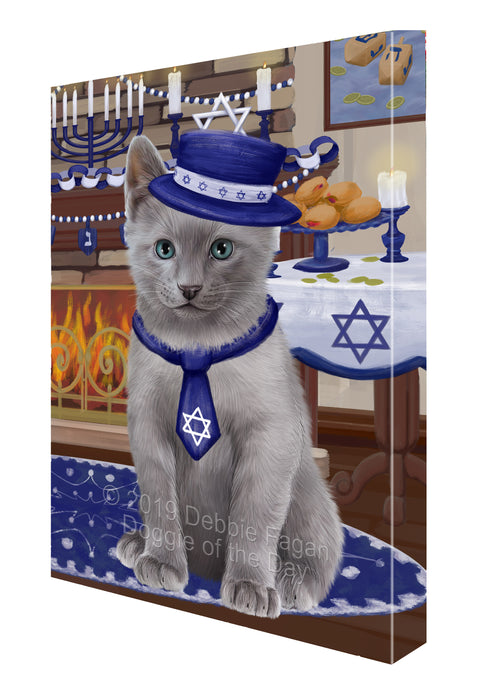 Happy Hanukkah Russian Blue Cat Canvas Print Wall Art Décor CVS144755