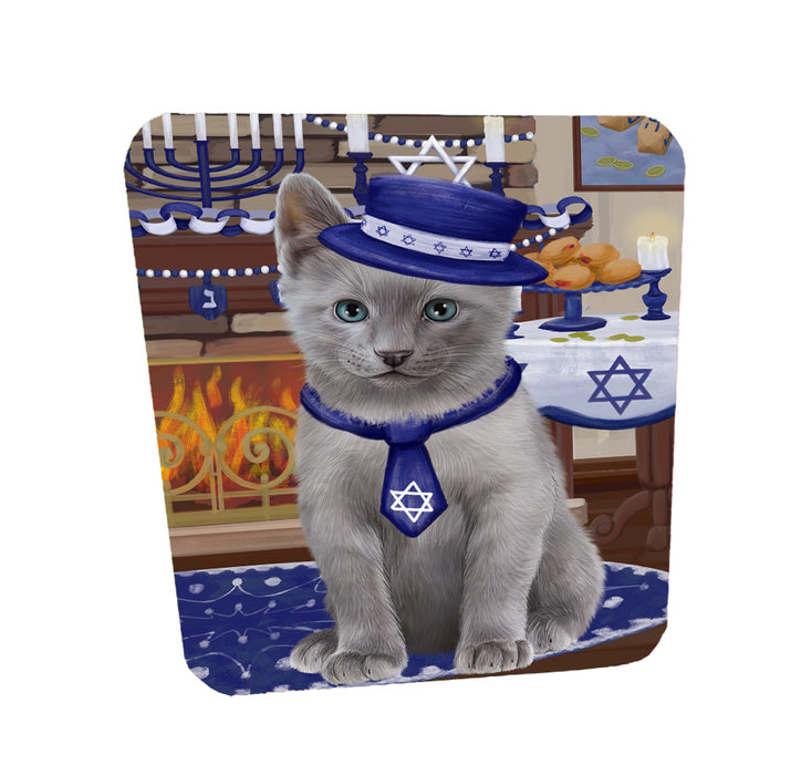 Happy Hanukkah Family Russian Blue Cats Coasters Set of 4 CSTA58755