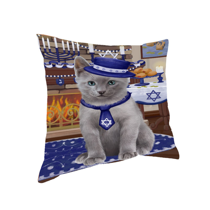 Happy Hanukkah Russian Blue Cat Pillow PIL85504