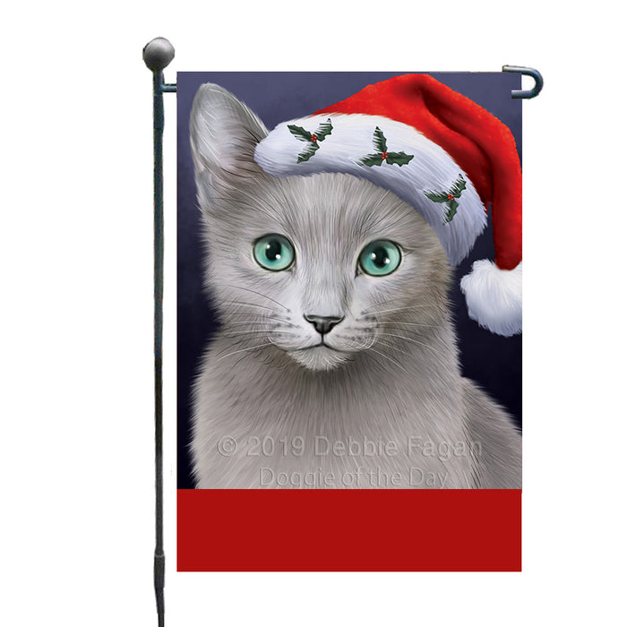 Personalized Christmas Holidays Russian Blue Cat Wearing Santa Hat Portrait Head Custom Garden Flags GFLG-DOTD-A59852
