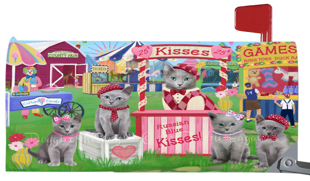 Carnival Kissing Booth Russian Blue Cats Magnetic Mailbox Cover Both Sides Pet Theme Printed Decorative Letter Box Wrap Case Postbox Thick Magnetic Vinyl Material