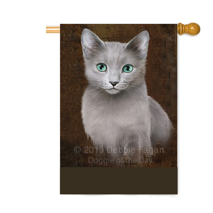 Personalized Rustic Russian Blue Cat Custom House Flag FLG64685