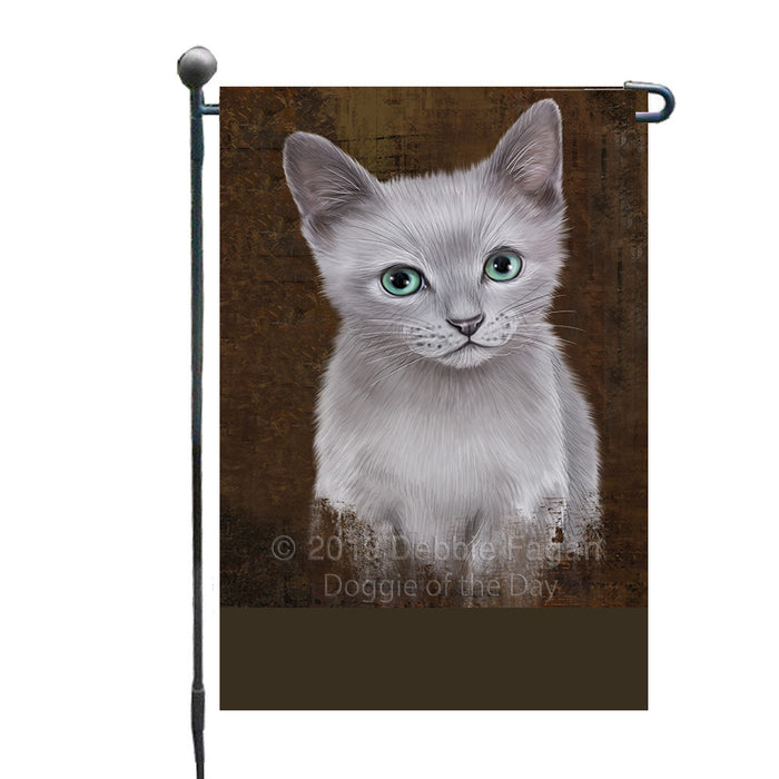Personalized Rustic Russian Blue Cat Custom Garden Flag GFLG63609