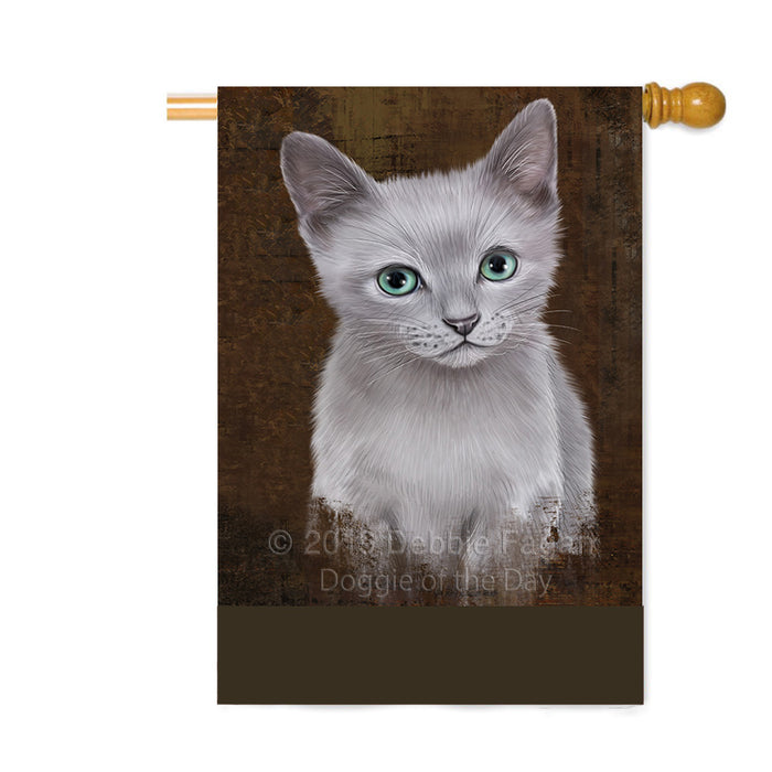 Personalized Rustic Russian Blue Cat Custom House Flag FLG64686