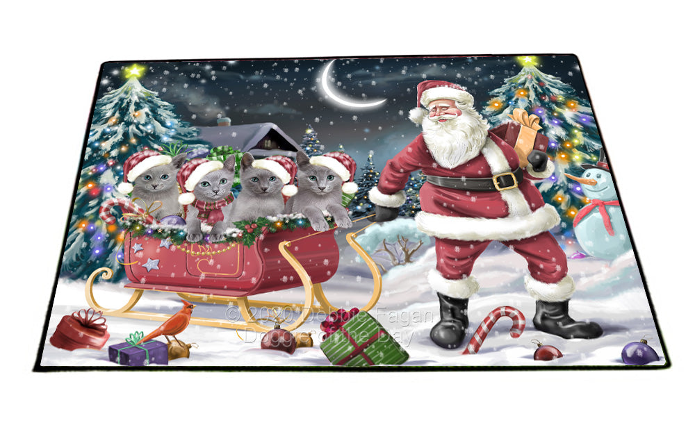 Christmas Santa Sled Russian Blue Cats Floormat FLMS55819