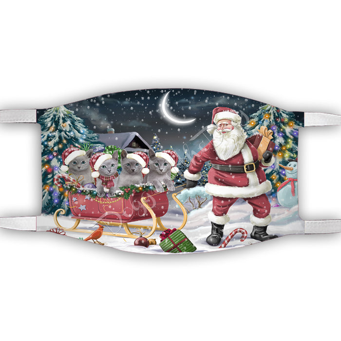 Santa Sled Dogs Christmas Happy Holidays Russian Blue Cats Face Mask FM49028