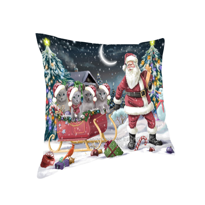 Christmas Santa Sled Russian Blue Cats Pillow with Top Quality High-Resolution Images - Ultra Soft Pet Pillows for Sleeping - Reversible & Comfort - Ideal Gift for Dog Lover - Cushion for Sofa Couch Bed - 100% Polyester