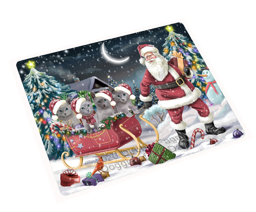 Christmas Santa Sled Russian Blue Cats Cutting Board - For Kitchen - Scratch & Stain Resistant - Designed To Stay In Place - Easy To Clean By Hand - Perfect for Chopping Meats, Vegetables
