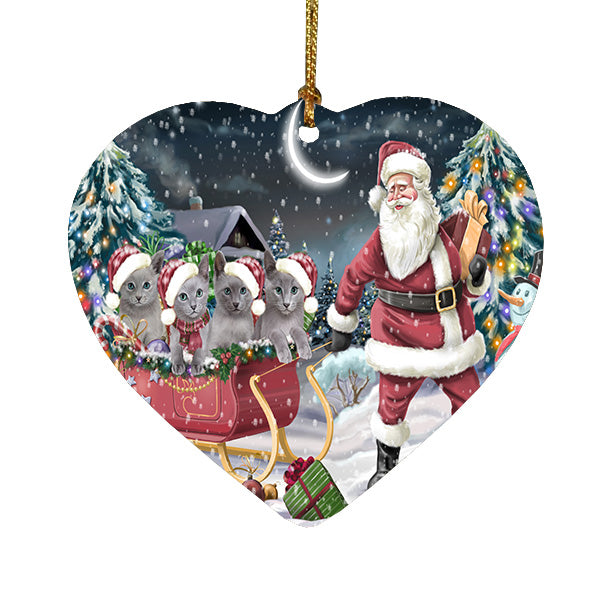 Christmas Santa Sled Russian Blue Cats Heart Christmas Ornament HPORA59208