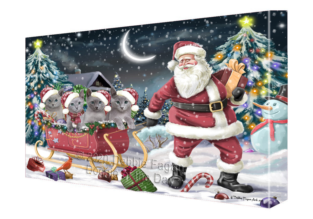 Christmas Santa Sled Russian Blue Cats Canvas Wall Art - Premium Quality Ready to Hang Room Decor Wall Art Canvas - Unique Animal Printed Digital Painting for Decoration