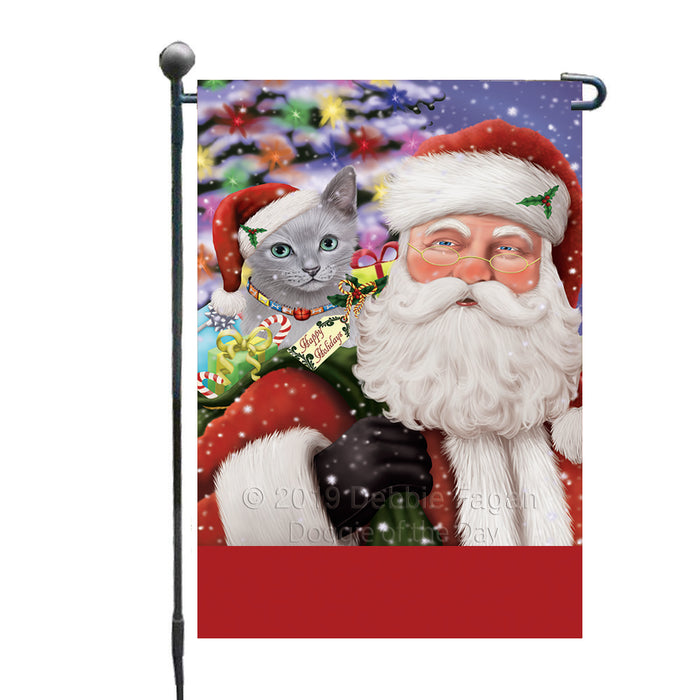 Personalized Santa Carrying Russian Blue Cat and Christmas Presents Custom Garden Flag GFLG63820