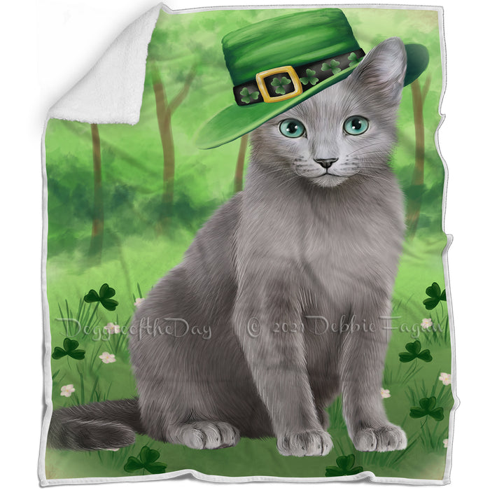 St. Patricks Day Irish Portrait Russian Blue Cat Blanket BLNKT132942