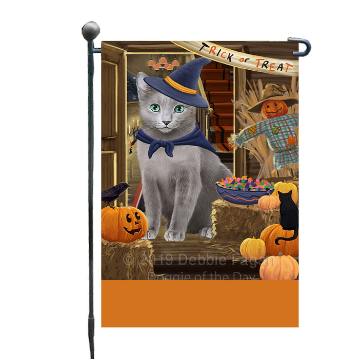 Personalized Enter at Own Risk Trick or Treat Halloween Russian Blue Cat Custom Garden Flags GFLG-DOTD-A59697