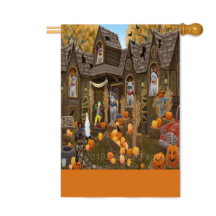 Personalized Haunted House Trick or Treat Halloween Russian Blue Cats Custom House Flag FLG-DOTD-A59754