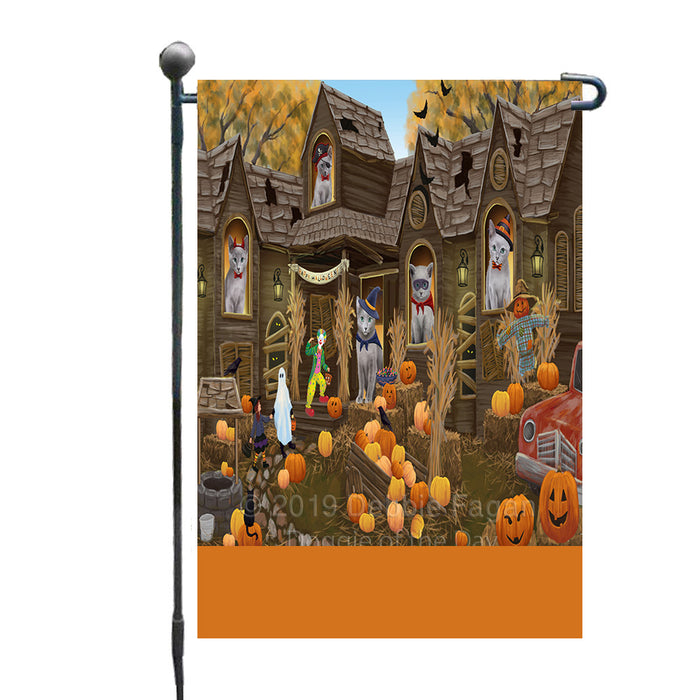 Personalized Haunted House Trick or Treat Halloween Russian Blue Cats Custom Garden Flags GFLG-DOTD-A59698