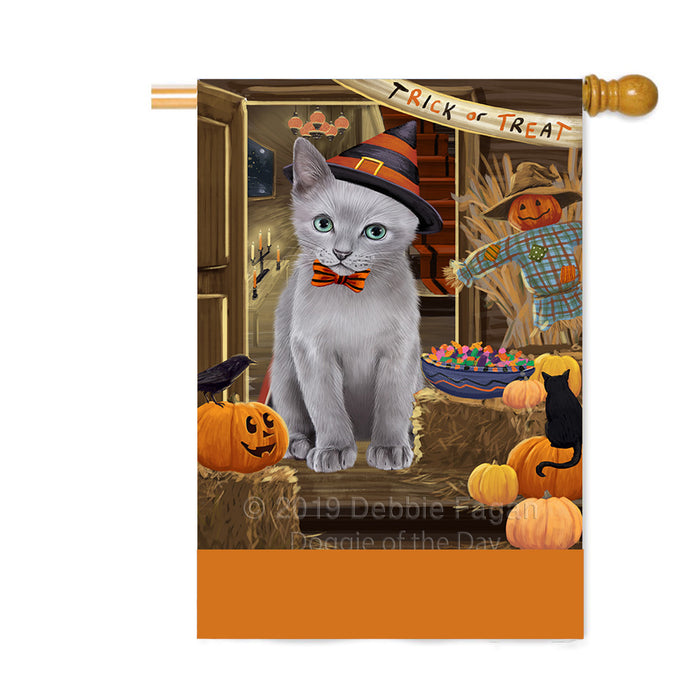 Personalized Enter at Own Risk Trick or Treat Halloween Russian Blue Cat Custom House Flag FLG-DOTD-A59755