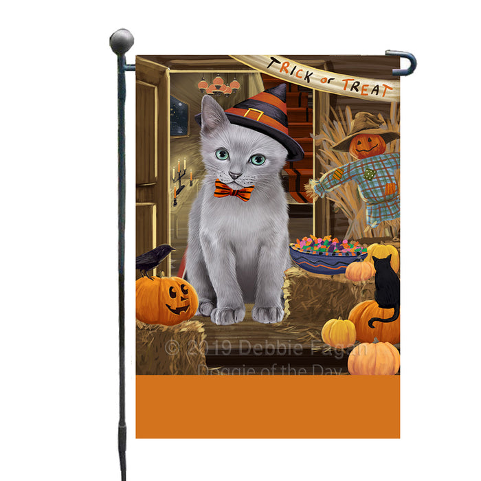 Personalized Enter at Own Risk Trick or Treat Halloween Russian Blue Cat Custom Garden Flags GFLG-DOTD-A59699