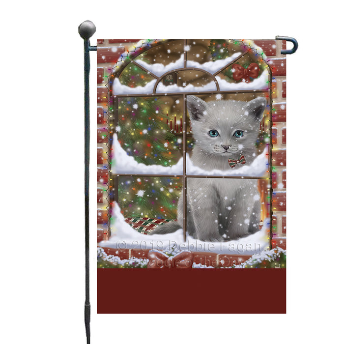 Personalized Please Come Home For Christmas Russian Blue Cat Sitting In Window Custom Garden Flags GFLG-DOTD-A60197