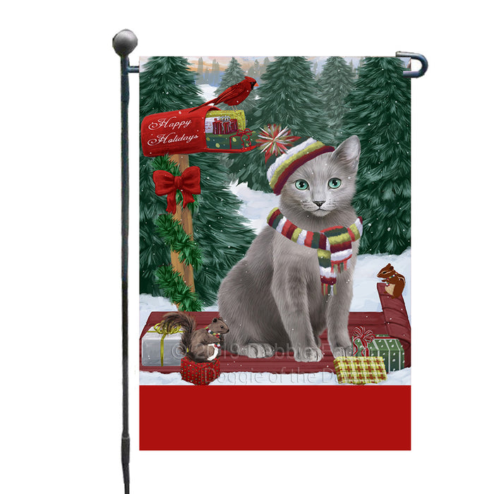 Personalized Merry Christmas Woodland Sled  Russian Blue Cat Custom Garden Flags GFLG-DOTD-A61670