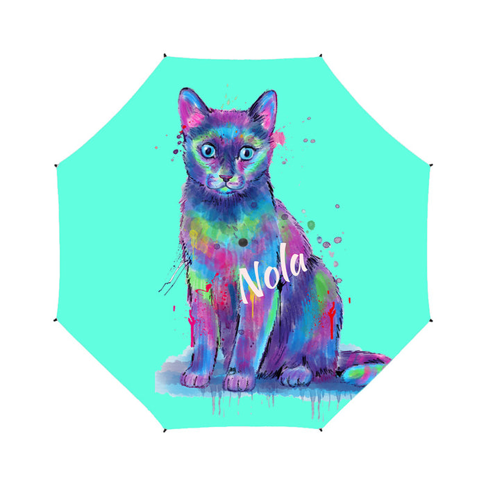 Custom Pet Name Personalized Watercolor Russian Blue CatSemi-Automatic Foldable Umbrella
