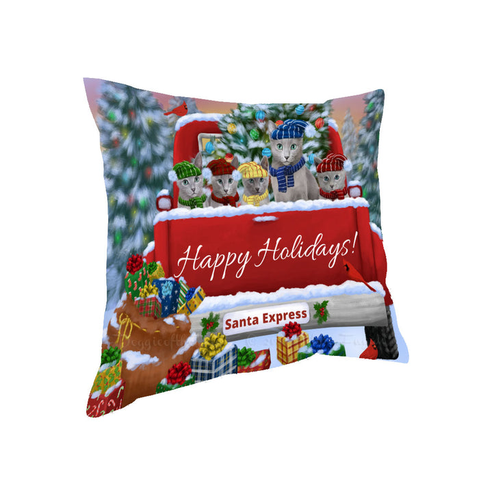 Christmas Red Truck Travlin Home for the Holidays Russian Blue Cats Pillow with Top Quality High-Resolution Images - Ultra Soft Pet Pillows for Sleeping - Reversible & Comfort - Ideal Gift for Dog Lover - Cushion for Sofa Couch Bed - 100% Polyester