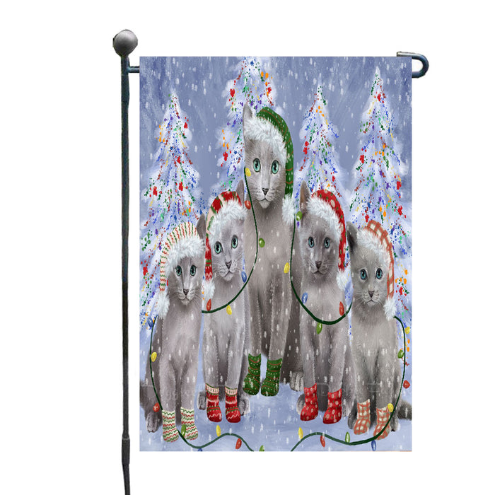 Christmas Lights and Russian Blue Cats Garden Flags- Outdoor Double Sided Garden Yard Porch Lawn Spring Decorative Vertical Home Flags 12 1/2"w x 18"h