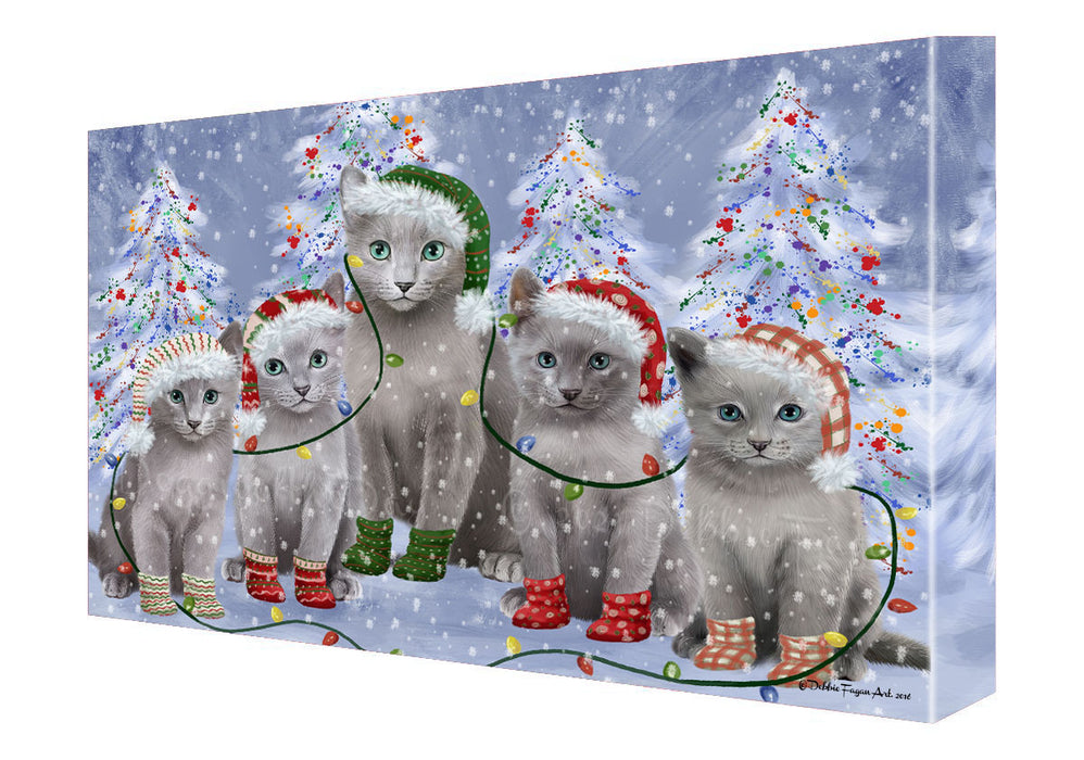 Christmas Lights and Russian Blue Cats Canvas Wall Art - Premium Quality Ready to Hang Room Decor Wall Art Canvas - Unique Animal Printed Digital Painting for Decoration