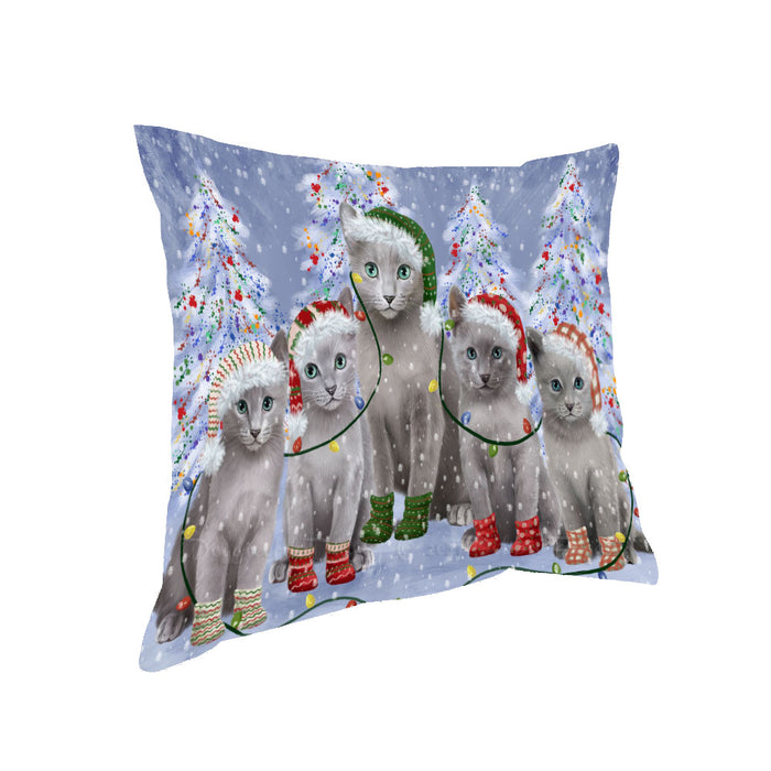 Christmas Lights and Russian Blue Cats Pillow with Top Quality High-Resolution Images - Ultra Soft Pet Pillows for Sleeping - Reversible & Comfort - Ideal Gift for Dog Lover - Cushion for Sofa Couch Bed - 100% Polyester